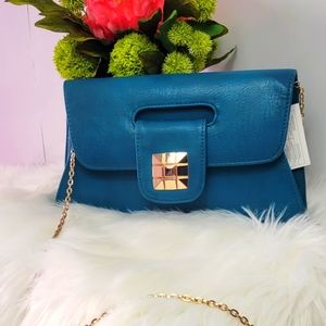 Urban Expressions Turquoise Crossbody and Clutch Bag Gold Chain